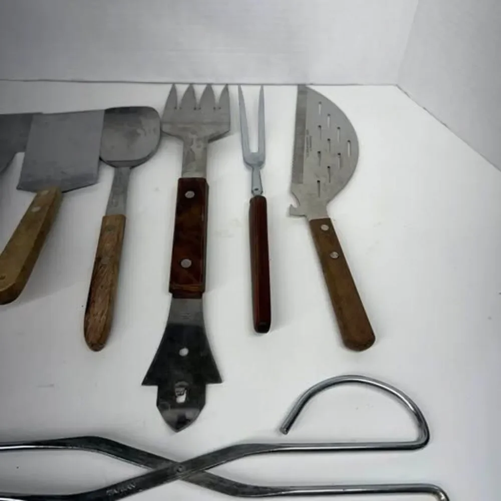 Vintage Wood Handle Kitchen Utensil Lot of 9 Stainless Steel